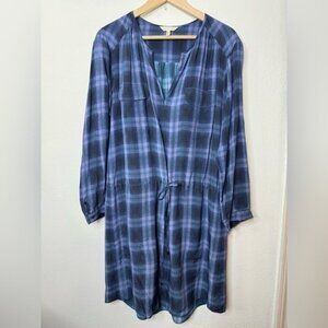 Rebecca Taylor Plaid Windowpane Long Sleeve Shirt Dress in Blue SIZE 12